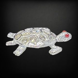 Vintage Silver Tone & Rhinestone Turtle Brooch